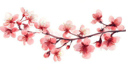 Soft pastel watercolor illustration of cherry blossoms isolated on white background