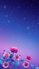 Fototapeta premium purple and blue flowers with stars in the background, night sky full of flowers