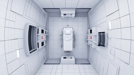 Futuristic medical facility with advanced equipment and sterile, minimalistic design.