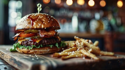 Big, juicy burger and perfectly cooked chips.