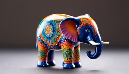 Obraz premium A whimsical ceramic miniature elephant, featuring bright colors and playful designs, perfect for adding a fun touch to any shelf or as a delightful gift for animal lovers, Generative AI
