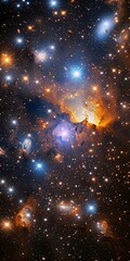 Fototapeta premium A stunning view of a star cluster, a cosmic spectacle with bright stars and swirling gas clouds.