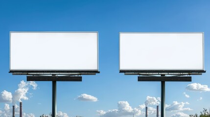 Two empty billboards against a clear blue sky, ideal for advertising space.