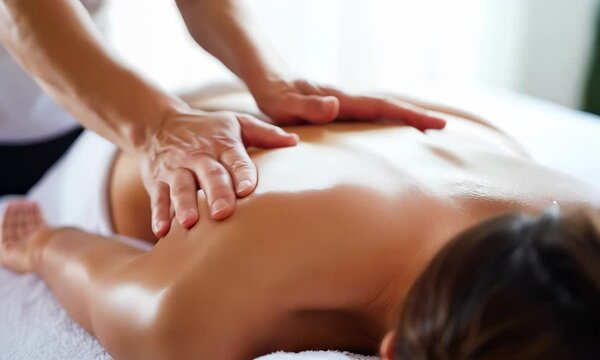 Relaxing massage therapy session focusing on back relief in a calm setting
