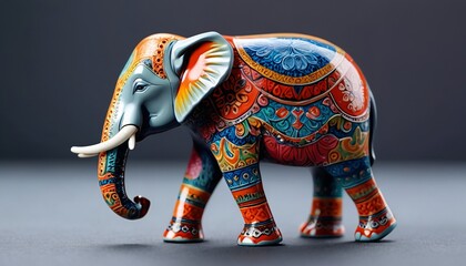 Fototapeta premium An exquisite ceramic miniature elephant, crafted with detailed designs and vibrant colors, perfect for adding a touch of elegance to home decor or as a lovely gift for animal lovers, Generative AI