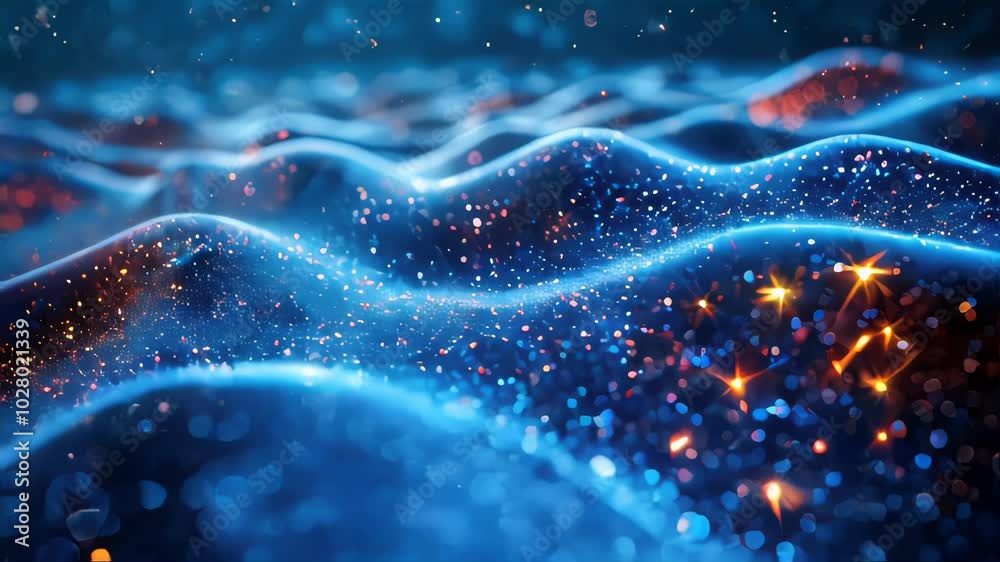 Poster abstract digital wave with glowing particles. futuristic shape with depth of field and bokeh