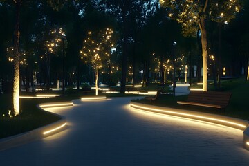 Illuminated Night Park Path
