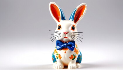 Obraz premium An adorable ceramic miniature bunny family with different expressions, designed with bright colors and playful poses, ideal for enhancing children's play areas or as a unique gift , Generative AI