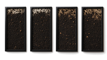 Grungy Black Frames Containing Dirt Collection on a White Backdrop Generative AI