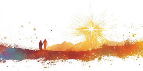 Star of Bethlehem. The guiding star that led the Magi. Christian symbols and icons. Digital illustration.
