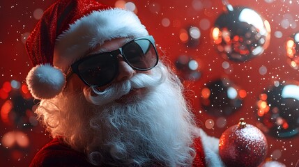 Cool Santa Claus in sunglasses with glittering ornaments