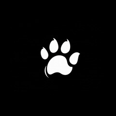minimalist flat icon of a paw, black and white 