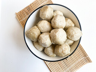 Bakso ayam, Raw Indonesian chicken Meatball isolated on white background