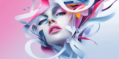 Fototapeta premium Abstract Female Portrait Illustration in Digital Art A Creative Exploration of Face and Form