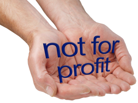 Male mature cupped hands with the words NOT FOR PROFIT floating above ideal for a charity campaign transparent png file