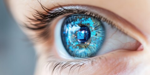 Digital Eye Closeup of a Blue Eye with Intricate Patterns in the Iris