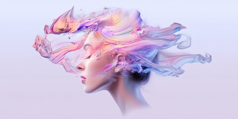 Obraz premium Fantasy Abstract Portrait of a Beautiful Woman with Flowing Colors