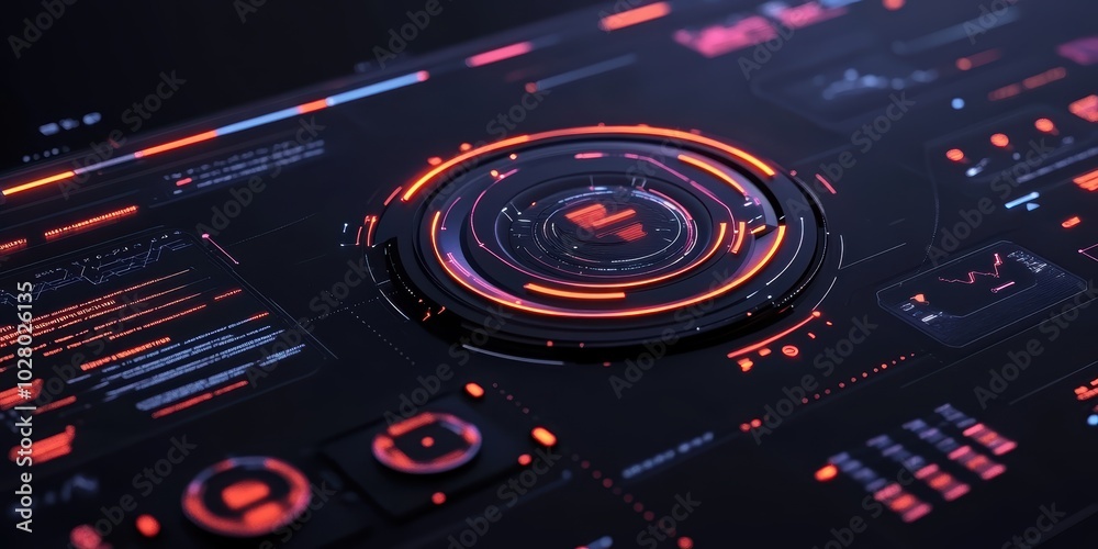 Poster futuristic digital user interface featuring glowing circular elements for enhanced interaction and v