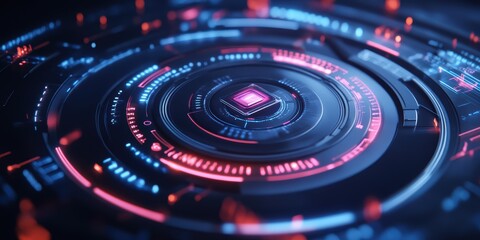 Futuristic Digital User Interface Featuring Glowing Circular Elements for Advanced Interaction and Visualization