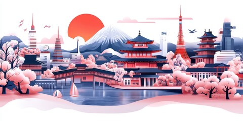 Risograph Print Travel Poster Illustration of Kyoto City A Vibrant Journey Through Culture and Nature