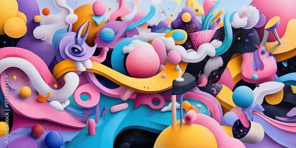 Poster surreal colorful dynamics a playful exploration of form and expression in abstract art
