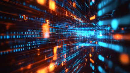 Dynamic futuristic data stream with vibrant digital light patterns