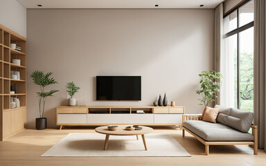 Fototapeta premium A living room with a large flat screen TV