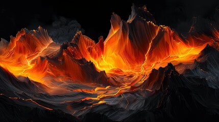 Molten lava rivers are flowing through alien mountains in this digital wallpaper