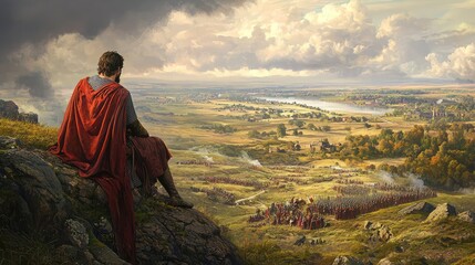 Fototapeta premium Contemplative King Harold Overlooking His Forces