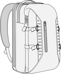 Utility Backpack Vector Flat Sketch Fashion Illustration CAD Template