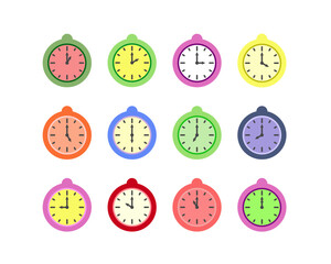 Summer clock color icon design with fruits. Collection of fruit icons of time.