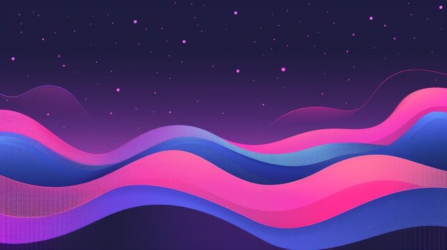 Abstract background forming colorful wavy shapes with stars at night, ideal for technology, music or entertainment related themes