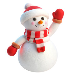 Smiling Snowman Wearing Red Scarf and Mittens