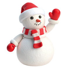 Smiling Snowman Wearing Red Santa Hat and Gloves