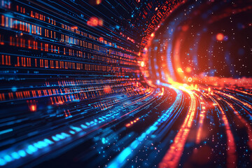 Abstract Digital Tunnel: Glowing Lines and Data Flow in Cyberspace