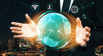 Social media and young people network concept. Modern graphic interface showing online social connection network and media channels to engage customer interaction in the digital business. uds