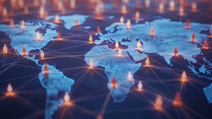 Global Network with Interconnected Individuals on a World Map