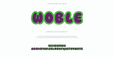 Woble abstract minimal modern alphabet fonts. Typography technology vector illustration
