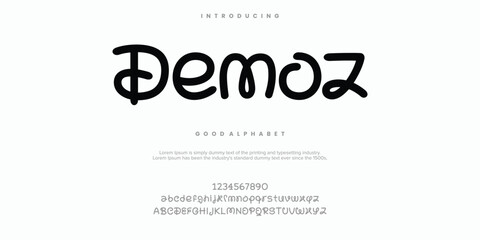 Demoz abstract minimal modern alphabet fonts. Typography technology vector illustration