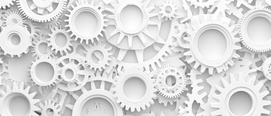 White gears and mechanisms on a surface, ideal for engineering concepts.