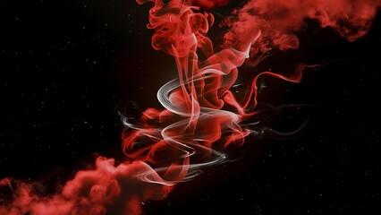 Red spiritual smoke in space with stars on black background