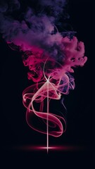 Purple and pink smoke with glowing light on black background