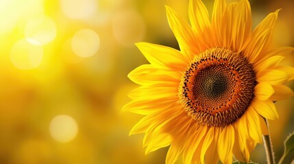 Fototapeta premium Close-up of a vibrant sunflower against a sunny, blurred background.