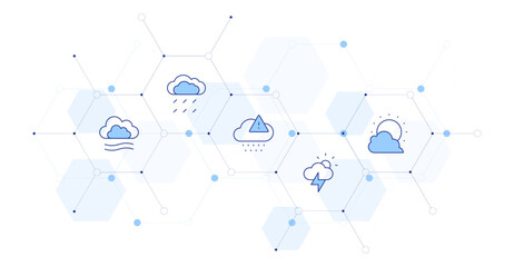 Weather Banner Vector Illustration with Icon Style in Between. Line Duotone icon. Containing acid rain, bright, fog, rain, storm