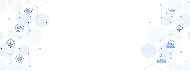 Weather Banner Vector Illustration with Two-sided Icon Style. Line Duotone icon. Containing acid rain, bright, fog, rain, storm, thunder, hurricane, cloudy