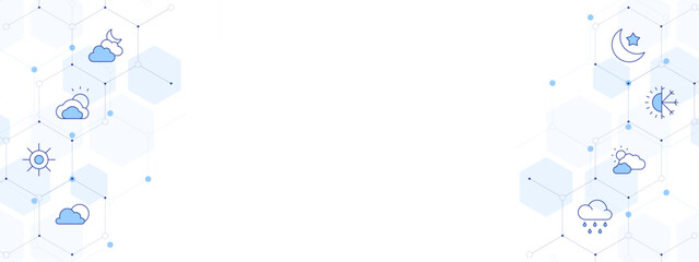 Weather Banner Vector Illustration with Two-sided Icon Style. Line Duotone icon. Containing cloudy, sun, weather, rain, cloudy night, moon