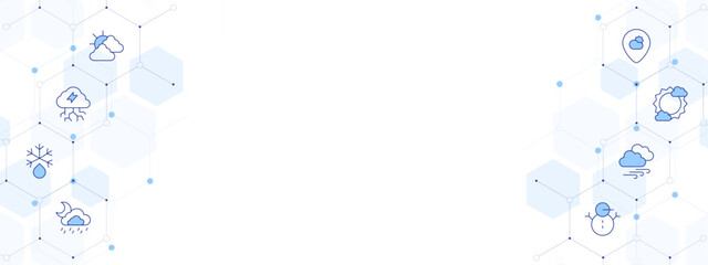 Weather Banner Vector Illustration with Two-sided Icon Style. Line Duotone icon. Containing defrost, sunny, windy, storm, snowman, snowy, weather, cloudy