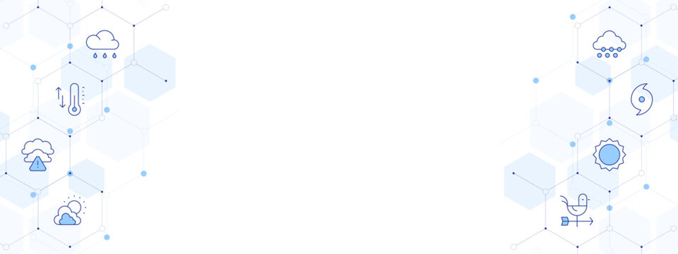 Weather Banner Vector Illustration with Two-sided Icon Style. Line Duotone icon. Containing bad weather, sun, temperature, weather vane, weather, snow, rainy