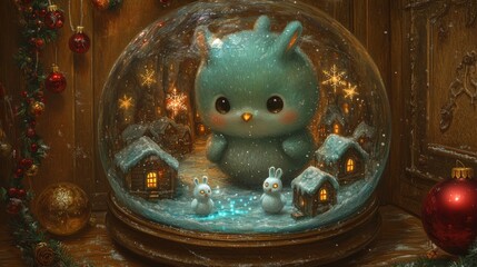 Enchanting Winter Wonderland Snow Globe with Adorable Creature and Miniature Village for Magical Holiday Decor Inspiration