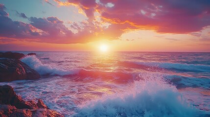 Dramatic Sunrise Over Rocky Seas